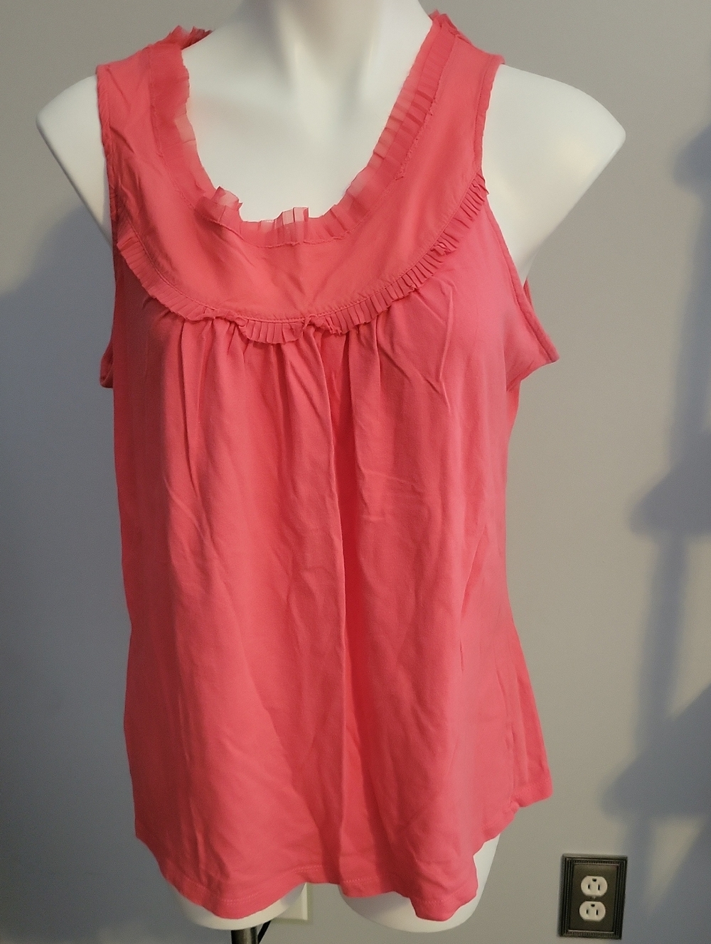 Merona Coral Pink Ruffle Yoke Tank Top..size XXL